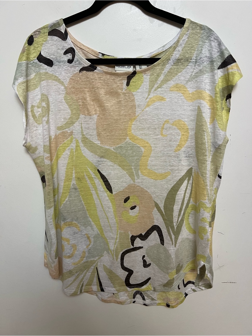 Rachel Zoe 100% Linen Abstract Floral Top Size L Relaxed Fit